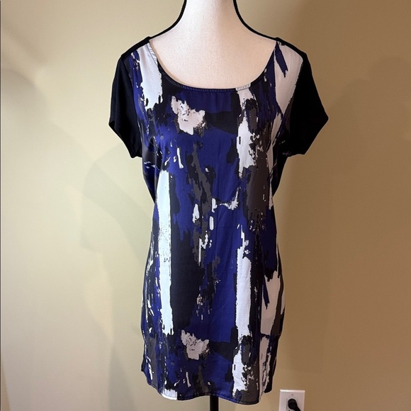 Ricki's Tops - Ricki's Blouse, Abstract Blue and Black, Women's Top Size M